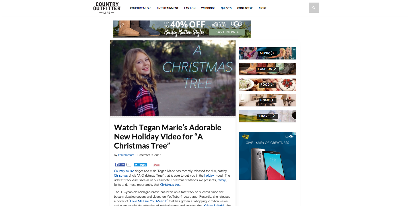 Tegan Marie Premieres "A Christmas Tree' on Country Outfitter